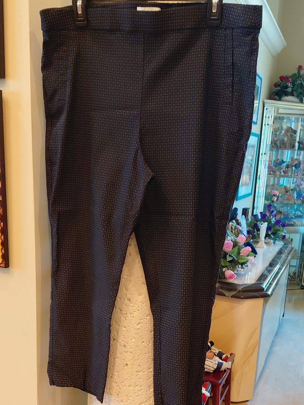 Elle Womens Dark Navy Dress Pants with Tiny Dot Pattern